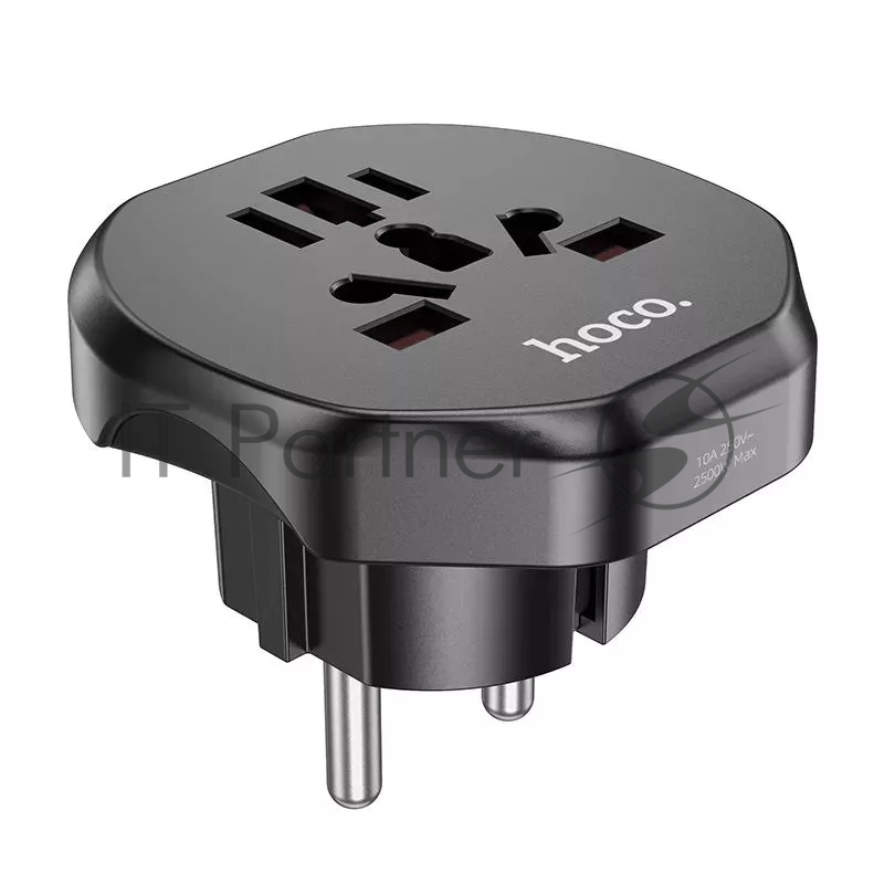 Сетевой переходник адаптер для евророзетки Hoco AC6 10А 250В черный