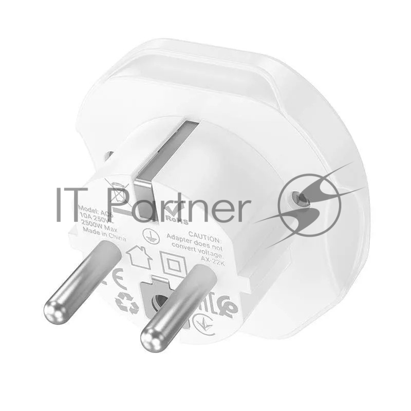 Сетевой переходник адаптер для евророзетки Hoco AC6 10А 250В белый