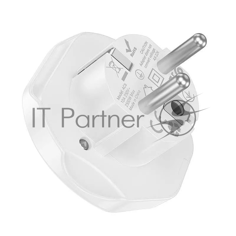 Сетевой переходник адаптер для евророзетки Hoco AC6 10А 250В белый