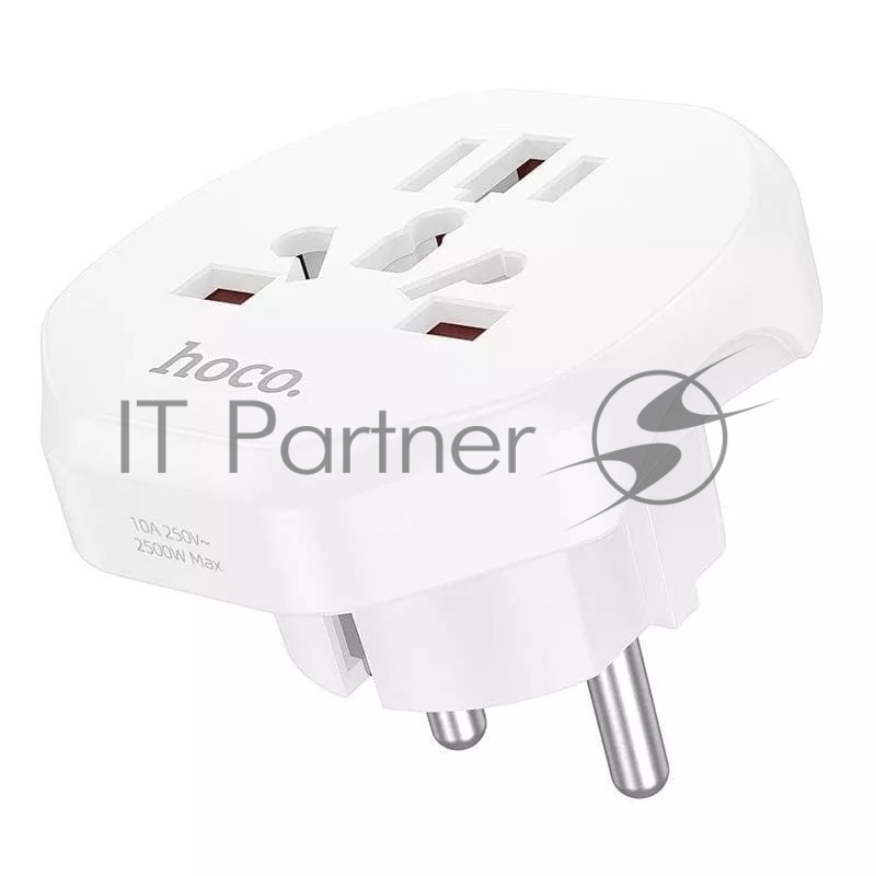 Сетевой переходник адаптер для евророзетки Hoco AC6 10А 250В белый