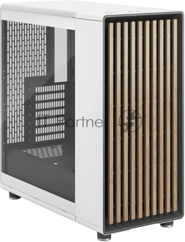 Корпус ПК без блока питания/ Case Fractal Design North TG Clear Tint, Midi-Tower, 2x140mm, 2xUSB-A 3.2 + 1xUSB 3.2 Type-C ATX, mATX, mITX Wood panel, Chalk White