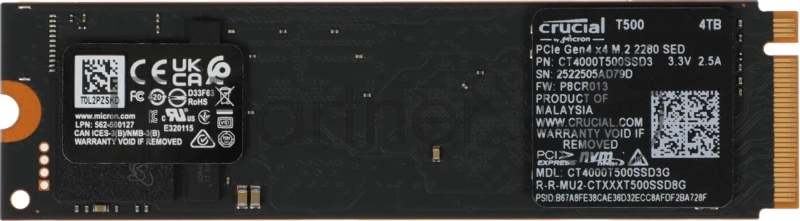 Твердотельный накопитель SSD Crucial T500 4TB PCIe Gen4 NVMe M.2 SSD CT4000T500SSD3