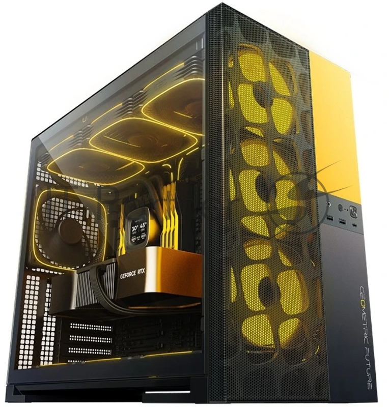 Корпус ПК без блока питания/ Case Geometric Future Model 5 Vent, Midi-Tower, TG, no fans, 2xUSB-A 3.0, 1xUSB 3.2 Type-C, E-ATX, ATX, mATX, mITX Black/Yellow