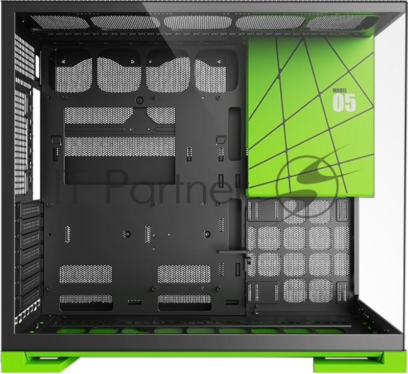 Корпус ПК без блока питания/ Case Geometric Future Model 5 NV Style, Midi-Tower, TG, no fans, 2xUSB-A 3.0, 1xUSB 3.2 Type-C, E-ATX, ATX, mATX, mITX Black/Green