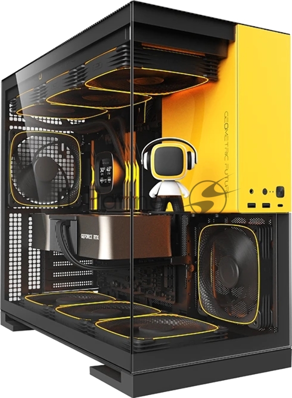 Корпус ПК без блока питания/ Case Geometric Future Model 5, Midi-Tower, TG, no fans, 2xUSB-A 3.0, 1xUSB 3.2 Type-C, E-ATX, ATX, mATX, mITX Black/Yellow