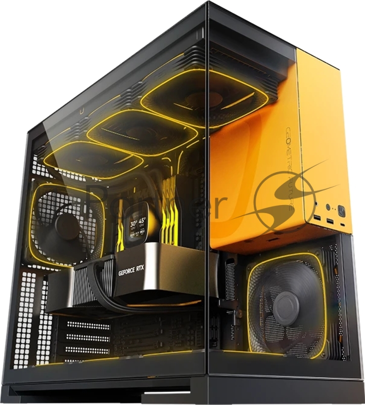 Корпус ПК без блока питания/ Case Geometric Future Model 5, Midi-Tower, TG, no fans, 2xUSB-A 3.0, 1xUSB 3.2 Type-C, E-ATX, ATX, mATX, mITX Black/Yellow