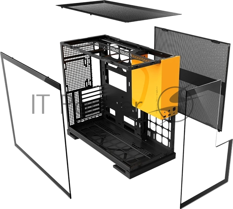 Корпус ПК без блока питания/ Case Geometric Future Model 5, Midi-Tower, TG, no fans, 2xUSB-A 3.0, 1xUSB 3.2 Type-C, E-ATX, ATX, mATX, mITX Black/Yellow