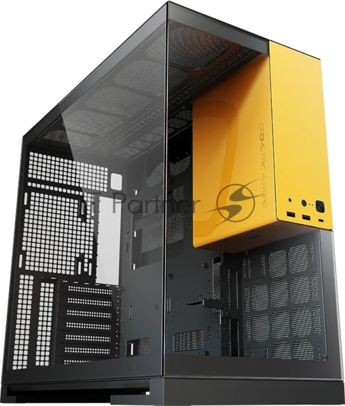 Корпус ПК без блока питания/ Case Geometric Future Model 5, Midi-Tower, TG, no fans, 2xUSB-A 3.0, 1xUSB 3.2 Type-C, E-ATX, ATX, mATX, mITX Black/Yellow