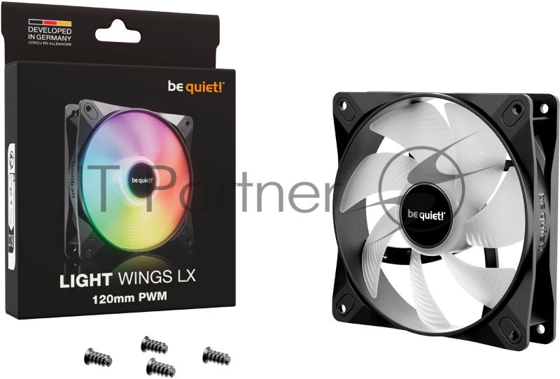 Кулер для корпуса/ Case Cooler be quiet! LIGHT WINGS LX 120mm PWM (120x120x25mm, 4-pin PWM, ARGB, 51.5CFM, 25.5dBA, 1600RPM, Black)