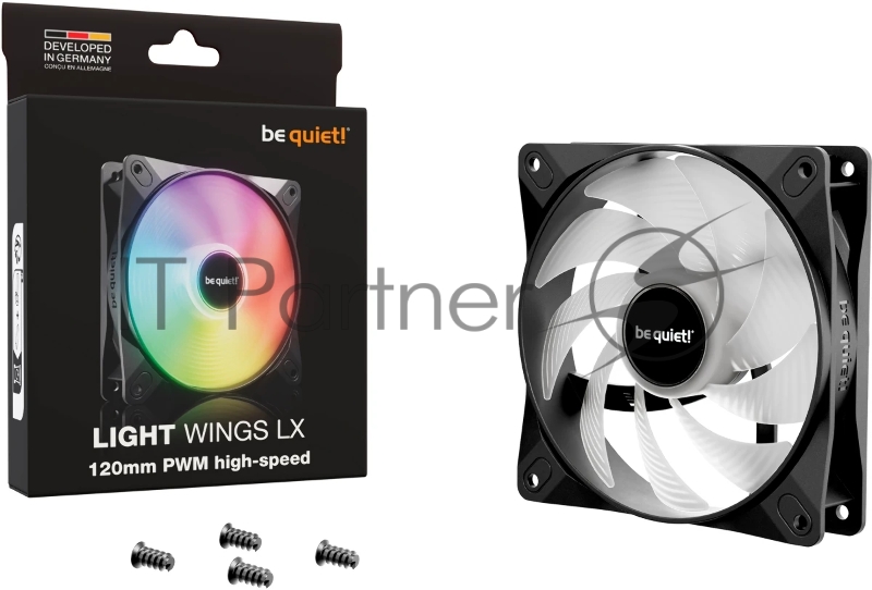 Кулер для корпуса/ Case Cooler be quiet! LIGHT WINGS LX 120mm PWM high-speed (120x120x25mm, 4-pin PWM, ARGB, 61.8CFM, 30.9dBA, 2100RPM, Black)