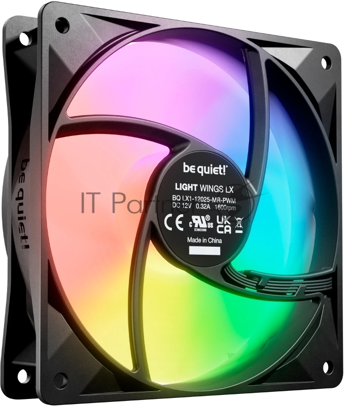 Кулер для корпуса/ Case Cooler be quiet! LIGHT WINGS LX 120mm PWM high-speed (120x120x25mm, 4-pin PWM, ARGB, 61.8CFM, 30.9dBA, 2100RPM, Black)