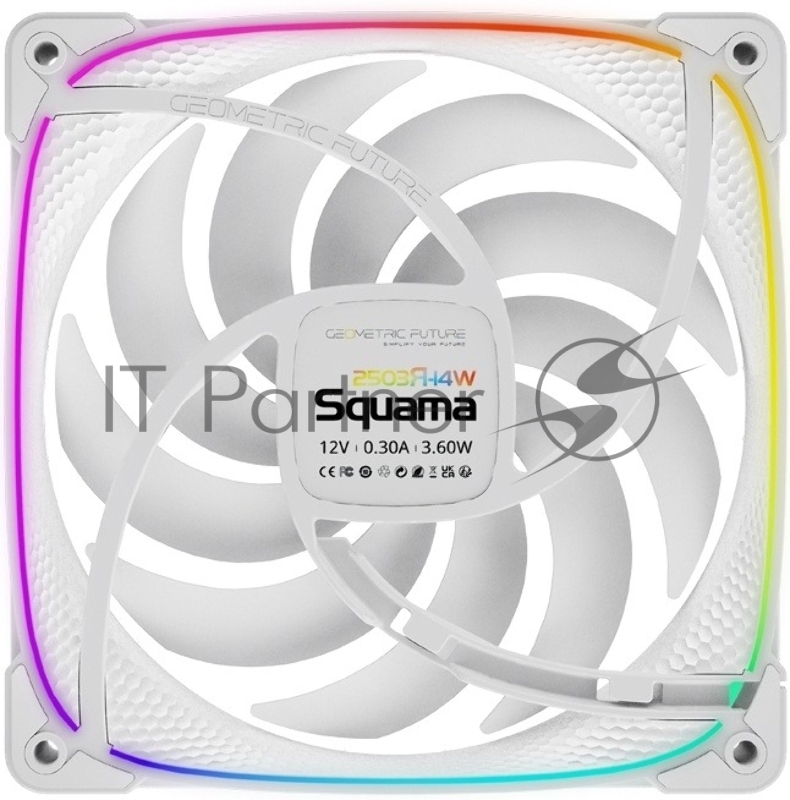 Вентилятор корпусный/ Case Cooler Geometric Future Squama 2503RW-14 Reverse (140x140x25mm, 4-pin PWM, ARGB, 71.8CFM, 34.0dBA, 2100RPM, White)
