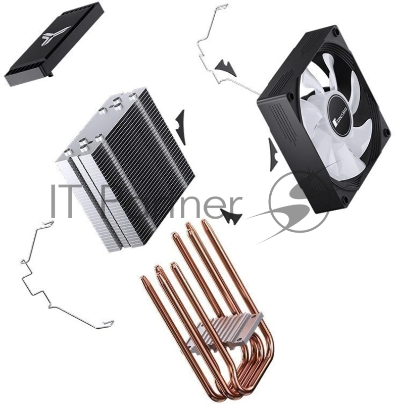 Кулер для процессора/ CPU Cooler JONSBO CR-1300 EVO (160W, 4-pin PWM, 128mm, Al/Cu, 4x6mm, FRGB, 1x90mm, 42CFM, 28.2dBA, 2000RPM, S: 1700/1200/115X, AM5/AM4, Black)