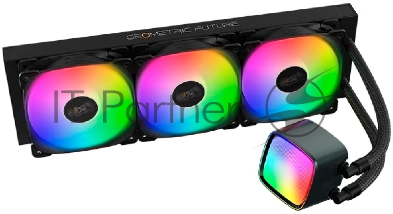 Система жидкостного охлаждения Water Cooling System Geometric Future Eskimo Pro 360 (240W, 360mm, ARGB, Black/ Fans: 3x120mm, 80.81CFM, 34.2dBA, 2000RPM/ Pump height 54mm, 3200RPM, Rad thickness 27mm/ S: 1851, 1700, 1200, 115X, 2011, 2066, AM5, AM4)