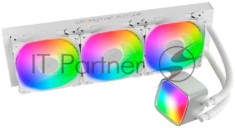 Система жидкостного охлаждения Water Cooling System Geometric Future Eskimo Pro 360 (240W, 360mm, ARGB, White/ Fans: 3x120mm, 80.81CFM, 34.2dBA, 2000RPM/ Pump height 54mm, 3200RPM, Rad thickness 27mm/ S: 1851, 1700, 1200, 115X, 2011, 2066, AM5, AM4)