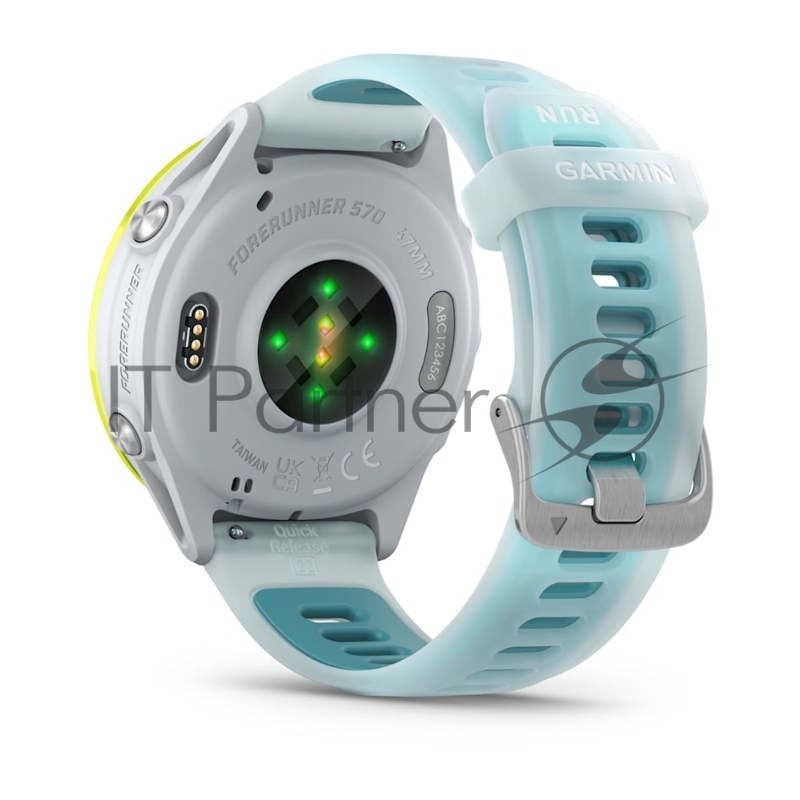 Смарт-часы Garmin Forerunner 570 белый, желный безель, бирюзовый ремешок 47мм