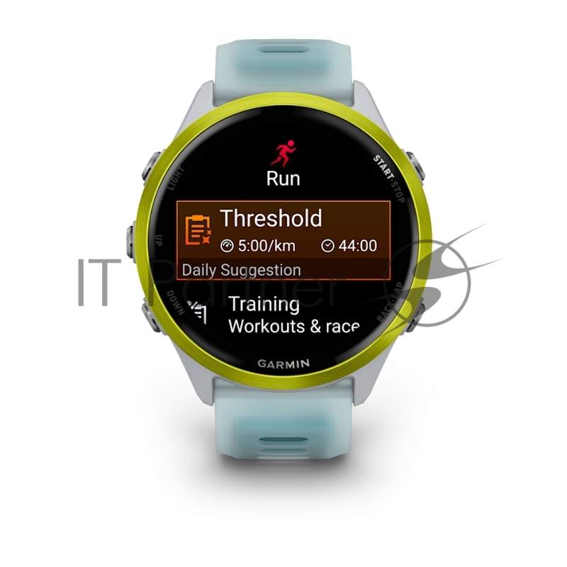 Смарт-часы Garmin Forerunner 570 белый, желный безель, бирюзовый ремешок 47мм