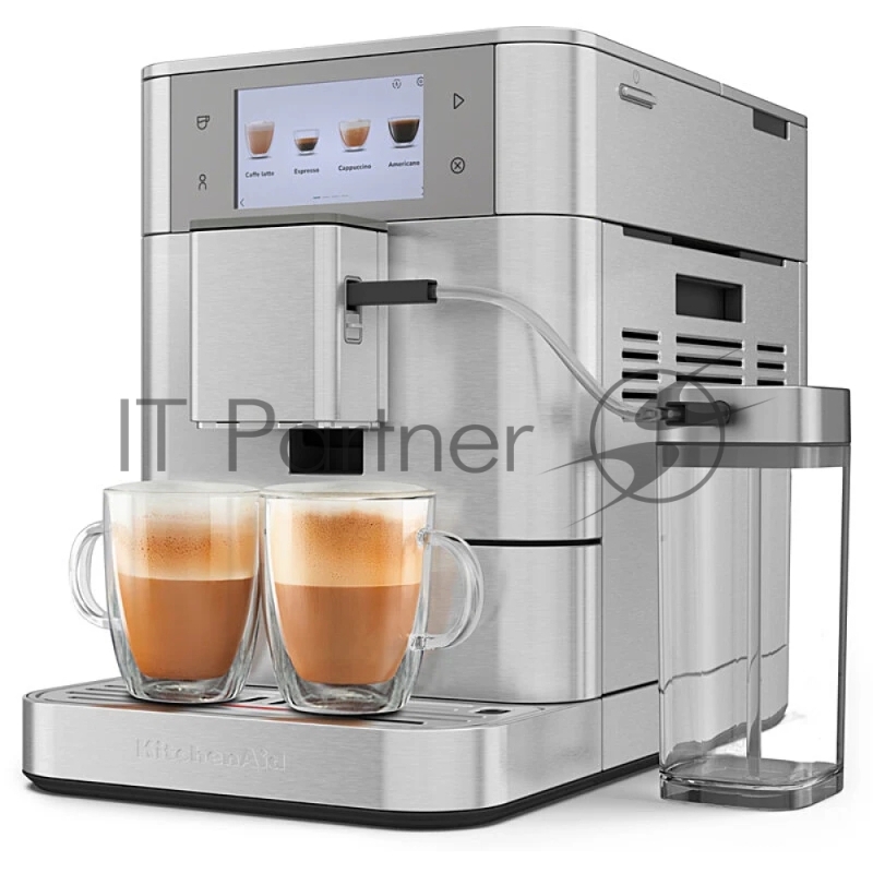 Автоматическая эспрессо-машина KitchenAid, 2.2 л, одновременное приготовление двух чашек, 3 уровня крепости кофе, автоматическая очистка, автоматическая декальцинация, цветной дисплей, сенсорное управление, 40 рецептов, цвет нержавеющая сталь