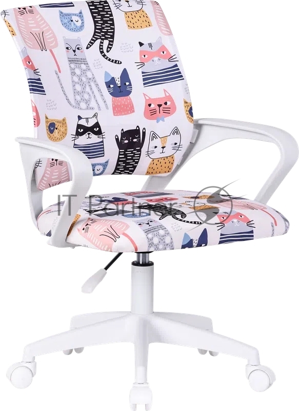 Кресло компьютерное детское Defender Fiesta белый+принт Коты,ткань,класс1