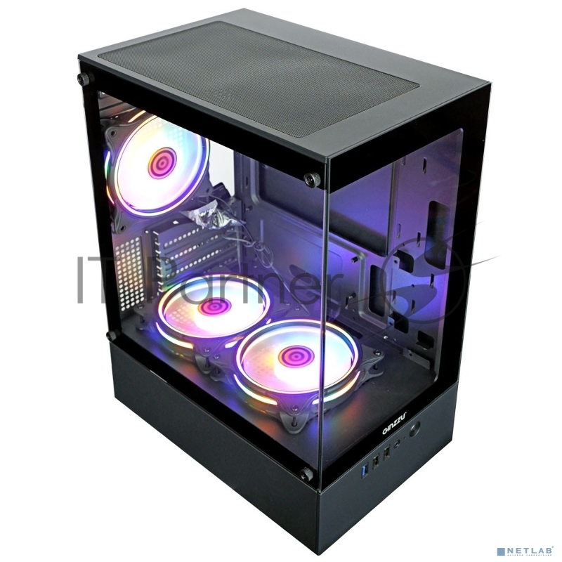 Компьютерный корпус Ginzzu CL475 mATX FAN 3*12LC4 передняя панель Стекло