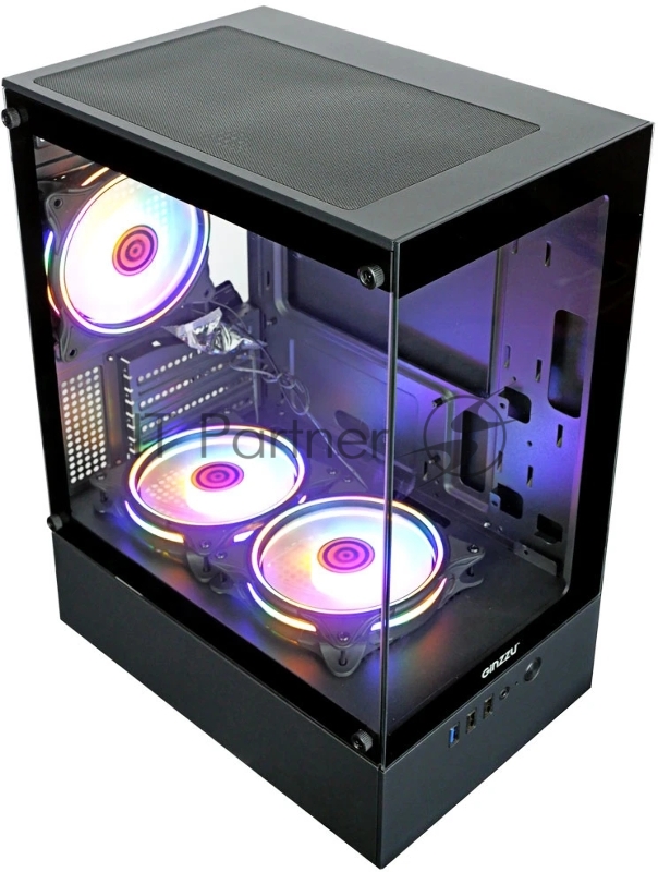 Компьютерный корпус Ginzzu CL475 mATX FAN 3*12LC4 передняя панель Стекло