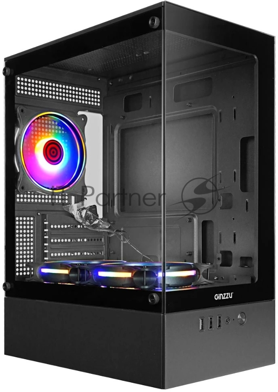 Компьютерный корпус Ginzzu CL475 mATX FAN 3*12LC4 передняя панель Стекло
