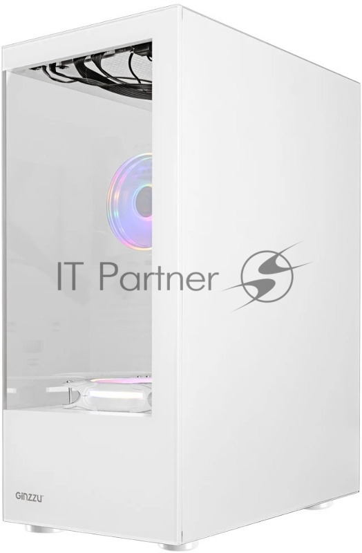 Компьютерный корпус Ginzzu CL310 ATX FAN 3*12LD4 FRGB передняя панель Стекло Белый