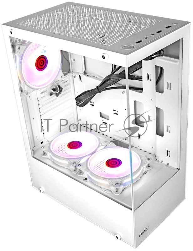 Компьютерный корпус Ginzzu CL310 ATX FAN 3*12LD4 FRGB передняя панель Стекло Белый