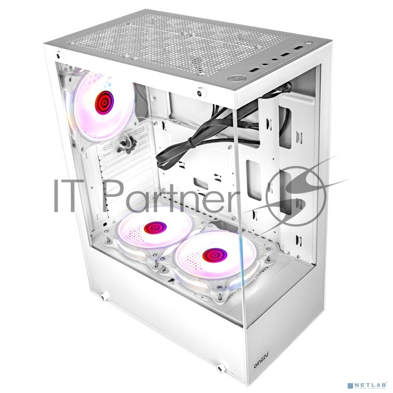 Компьютерный корпус Ginzzu CL310 ATX FAN 3*12LD4 FRGB передняя панель Стекло Белый