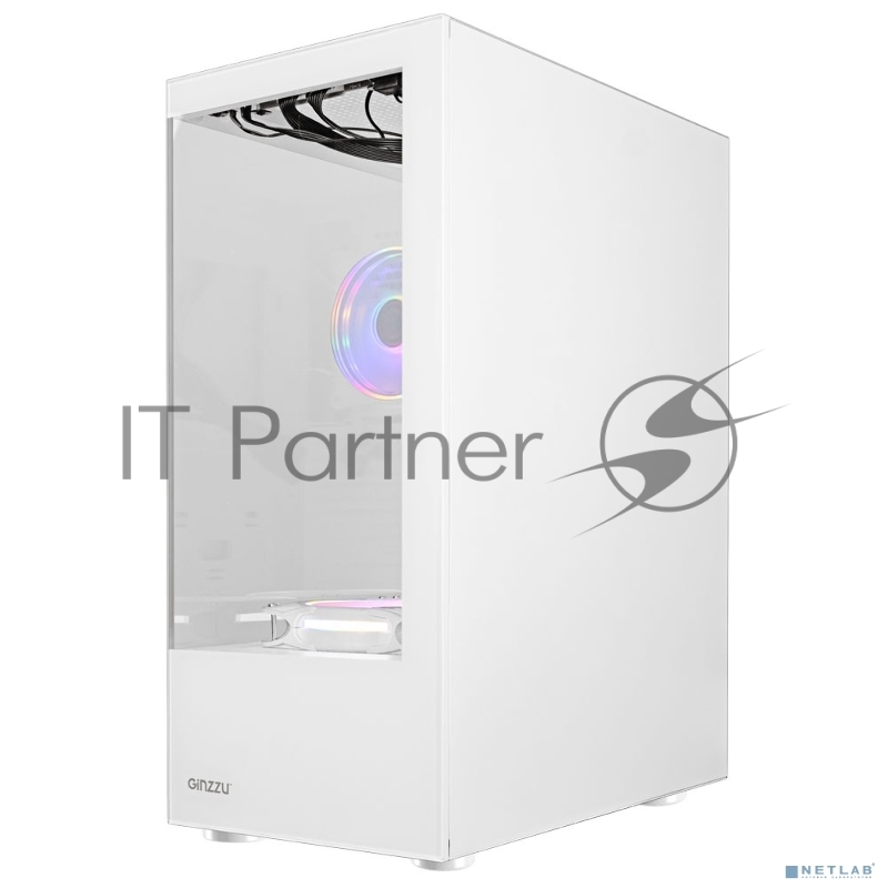 Компьютерный корпус Ginzzu CL310 ATX FAN 3*12LD4 FRGB передняя панель Стекло Белый