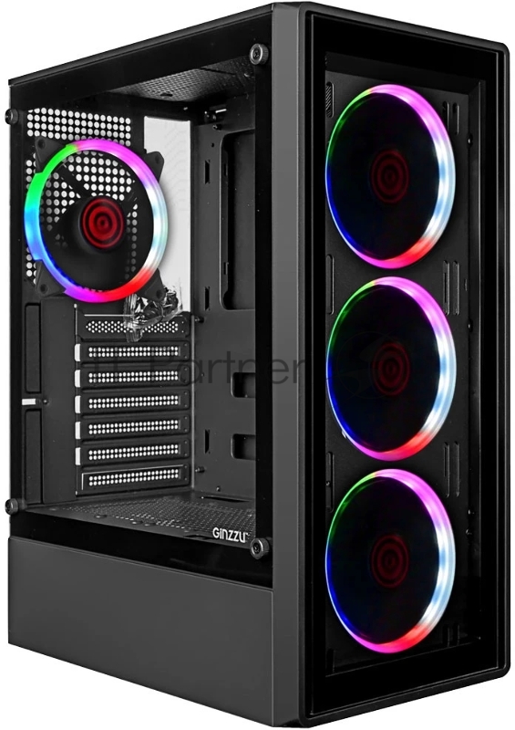 Компьютерный корпус Ginzzu CL325 ATX FAN 4*RR4 FRGB передняя панель Стекло