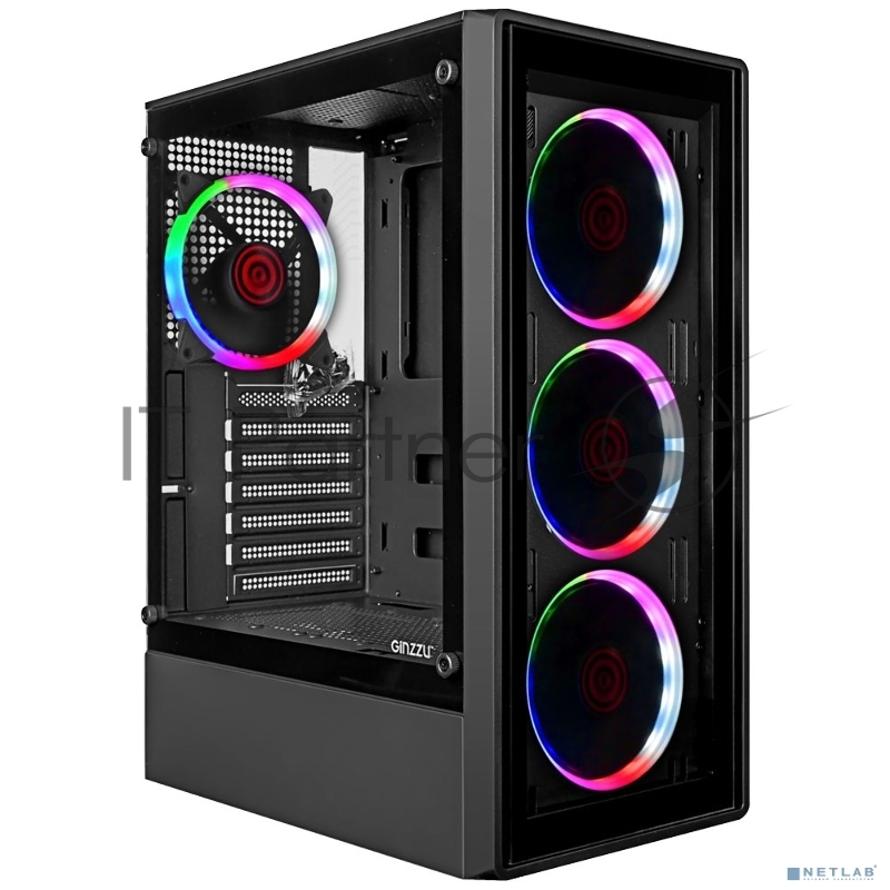 Компьютерный корпус Ginzzu CL325 ATX FAN 4*RR4 FRGB передняя панель Стекло