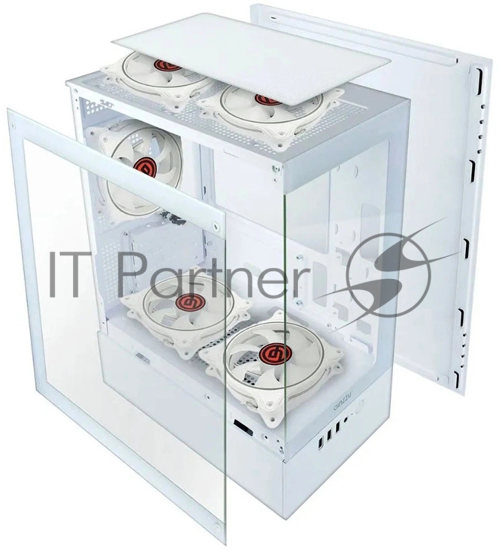 Компьютерный корпус Ginzzu CL485 mATX FAN 3*12LD4 передняя панель Стекло Белый