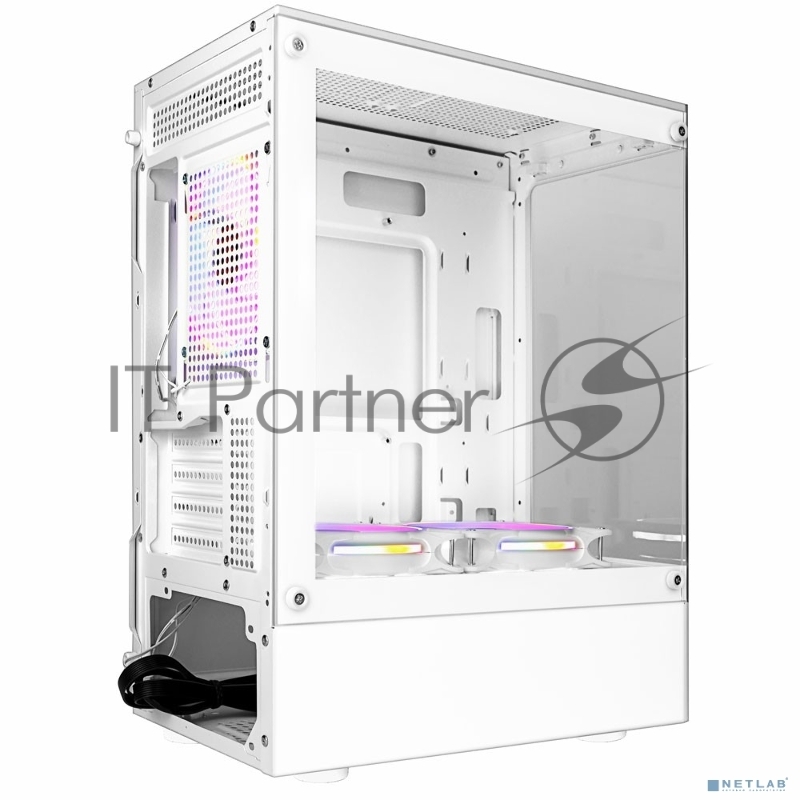 Компьютерный корпус Ginzzu CL485 mATX FAN 3*12LD4 передняя панель Стекло Белый