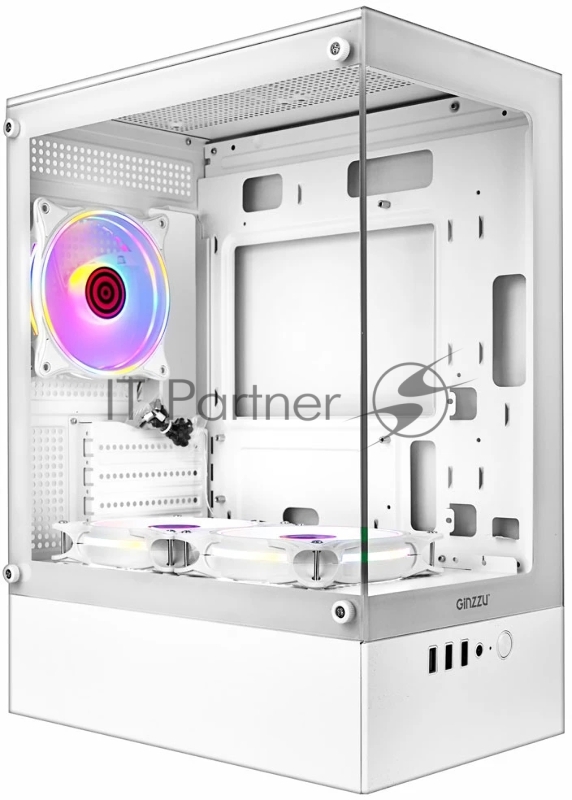 Компьютерный корпус Ginzzu CL485 mATX FAN 3*12LD4 передняя панель Стекло Белый