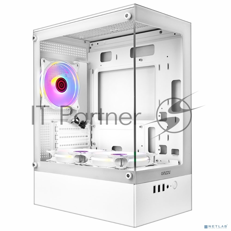 Компьютерный корпус Ginzzu CL485 mATX FAN 3*12LD4 передняя панель Стекло Белый
