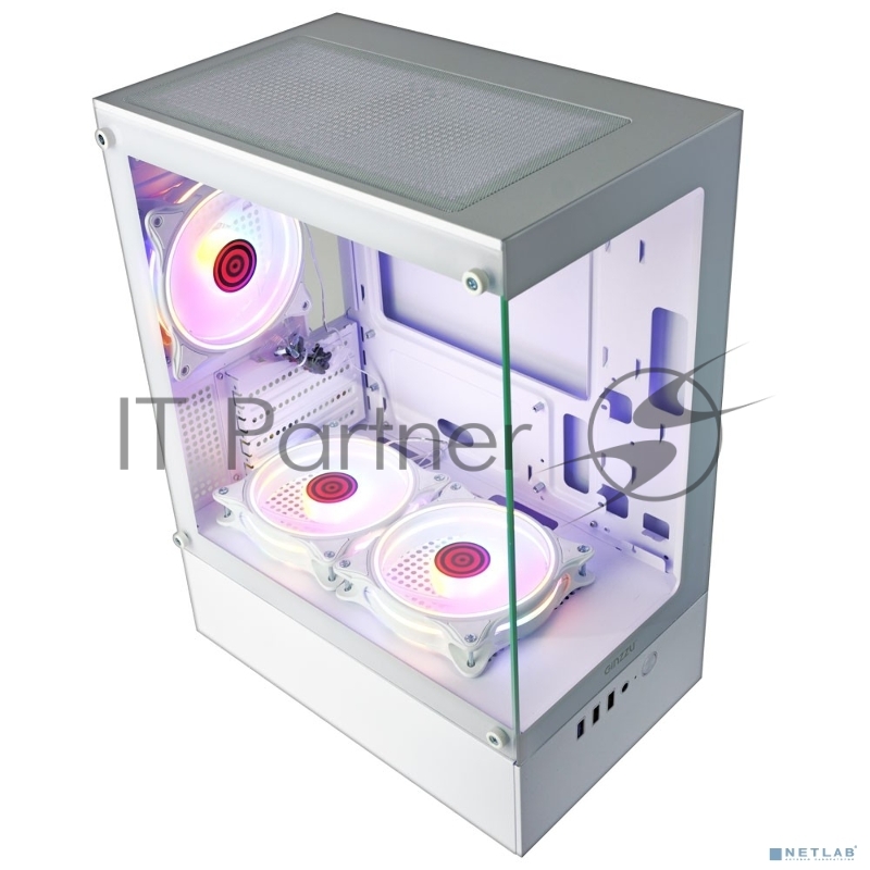 Компьютерный корпус Ginzzu CL485 mATX FAN 3*12LD4 передняя панель Стекло Белый