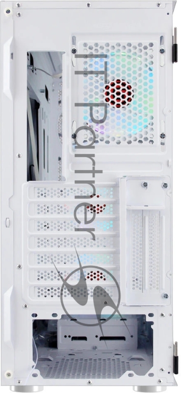 Компьютерный корпус Ginzzu GL 390 боковая дверца закаленное стекло на петлях на магнитах, controller CRC10, 4* 12R6W FAN 12CM RGB Белый