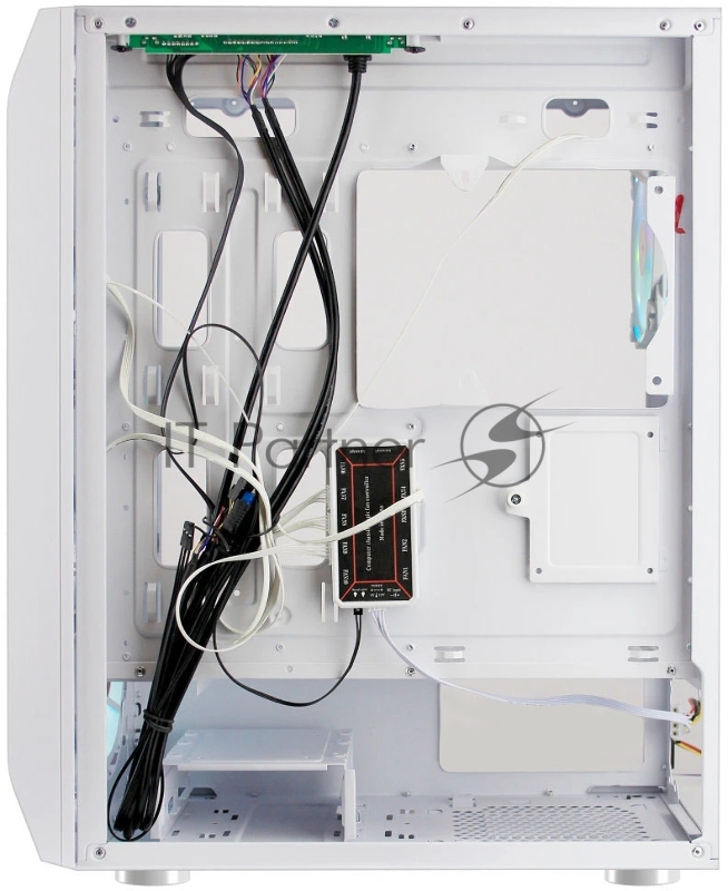 Компьютерный корпус Ginzzu GL 390 боковая дверца закаленное стекло на петлях на магнитах, controller CRC10, 4* 12R6W FAN 12CM RGB Белый