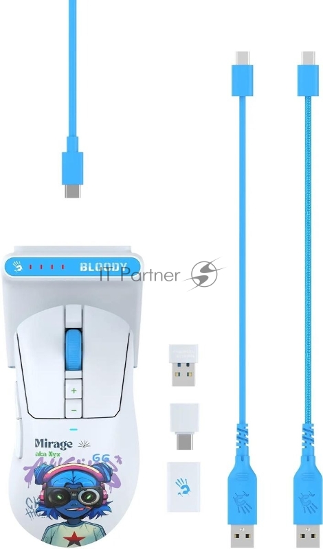 Мышь A4Tech Bloody R73 Ultra Duo белый/рисунок оптическая 20000dpi беспров. USB/USB-C 7but (R73 ULTRA DUO NYX MIRAGE)
