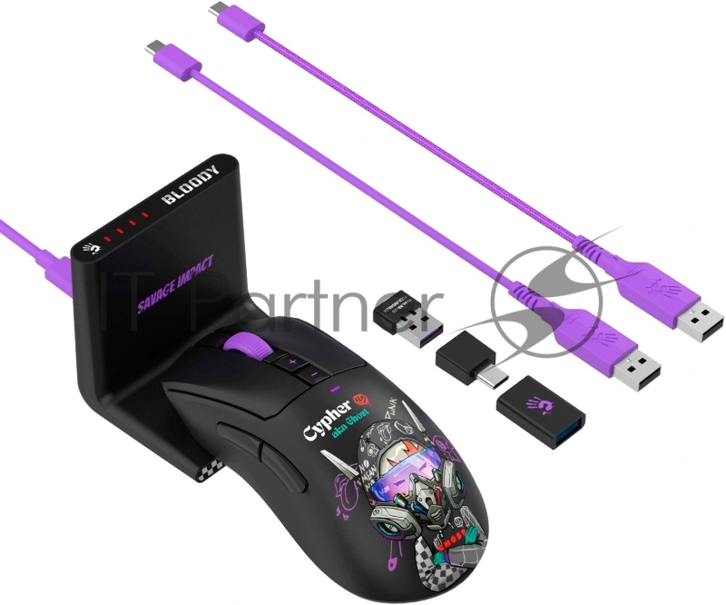 Мышь A4Tech Bloody R73 Ultra Duo черный/рисунок оптическая 20000dpi беспров. USB-C 7but (R73 ULTRA DUO CYPHER GHOST)