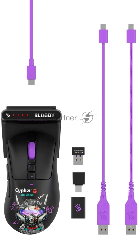 Мышь A4Tech Bloody R73 Ultra Duo черный/рисунок оптическая 20000dpi беспров. USB-C 7but (R73 ULTRA DUO CYPHER GHOST)