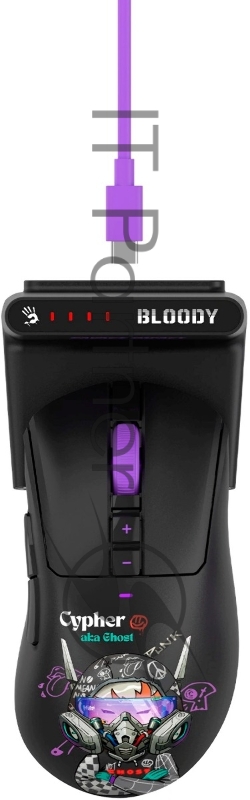 Мышь A4Tech Bloody R73 Ultra Duo черный/рисунок оптическая 20000dpi беспров. USB-C 7but (R73 ULTRA DUO CYPHER GHOST)