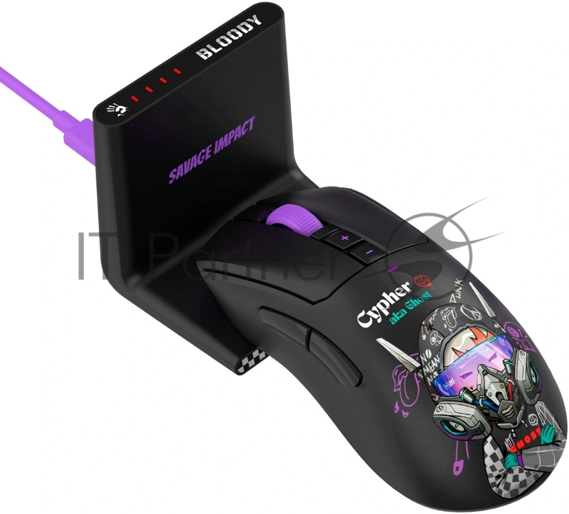 Мышь A4Tech Bloody R73 Ultra Duo черный/рисунок оптическая 20000dpi беспров. USB-C 7but (R73 ULTRA DUO CYPHER GHOST)