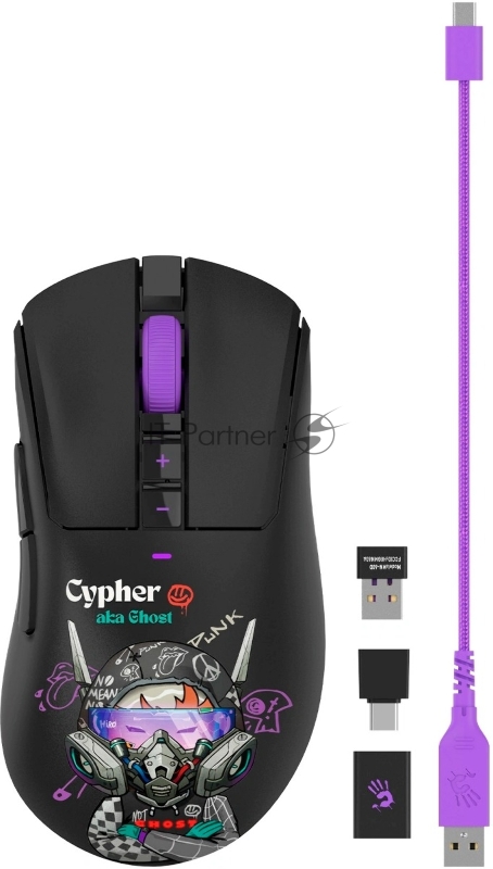 Мышь A4Tech Bloody R73 Ultra Duo черный/рисунок оптическая 20000dpi беспров. USB-C 7but (R73 ULTRA DUO CYPHER GHOST)