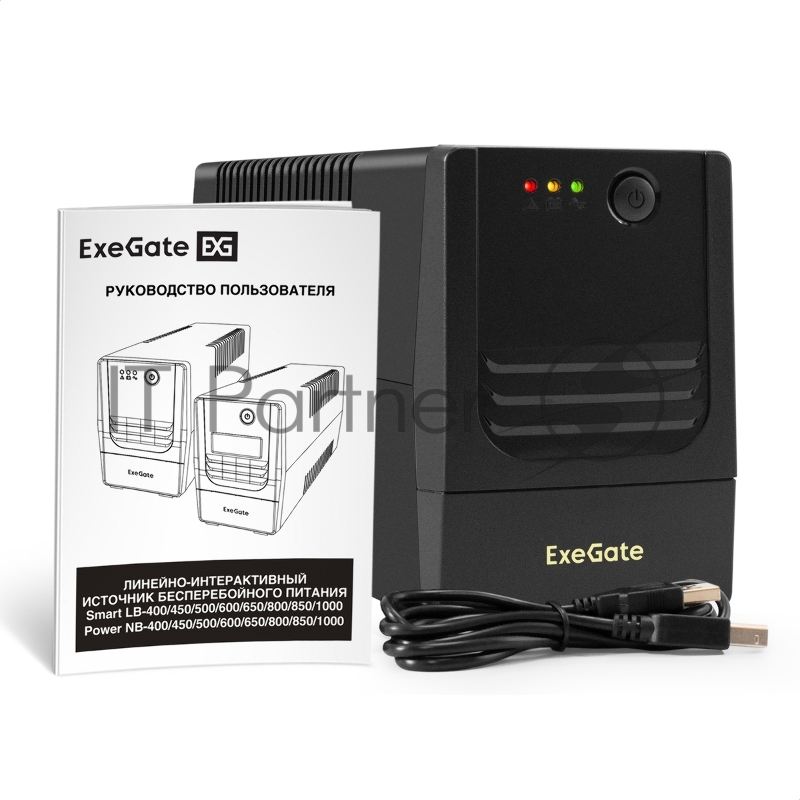 ИБП ExeGate Power NB-850.LED.AVR.2SH.USB (850VA/510W, LED, AVR, 2*Schuko, USB, батарея 12V 9Ah, Black)