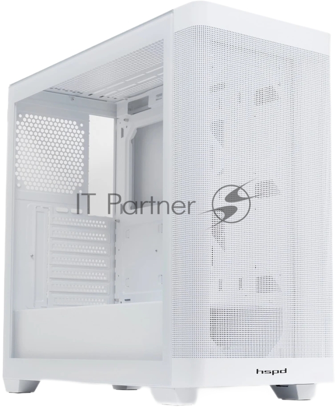 Корпус без блока питания HSPD M740, Mesh Mid Tower, White, TG, 0.6 SPCC, no fans, E-ATX, ATX, mATX, mITX, 170/400/200mm, 4x2.5, 2x3.5, 7xPCI, 1xUSB-A 3.0, 1xUSB-C 3.0, 460x218x450mm