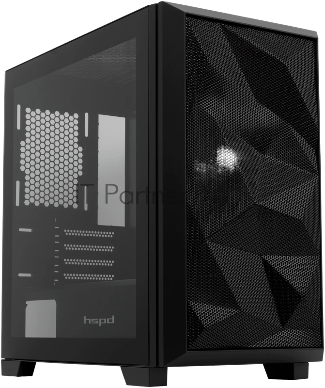 Корпус без блока питания HSPD M340, Mesh Mid Tower, черный, TG, 0.5 SPCC, no fans, mATX, mITX, 165/350/200mm, 2x2.5, 2x3.5, 4xPCI, 1xUSB-A 3.0, 2xUSB-A 2.0, 415x220x410mm