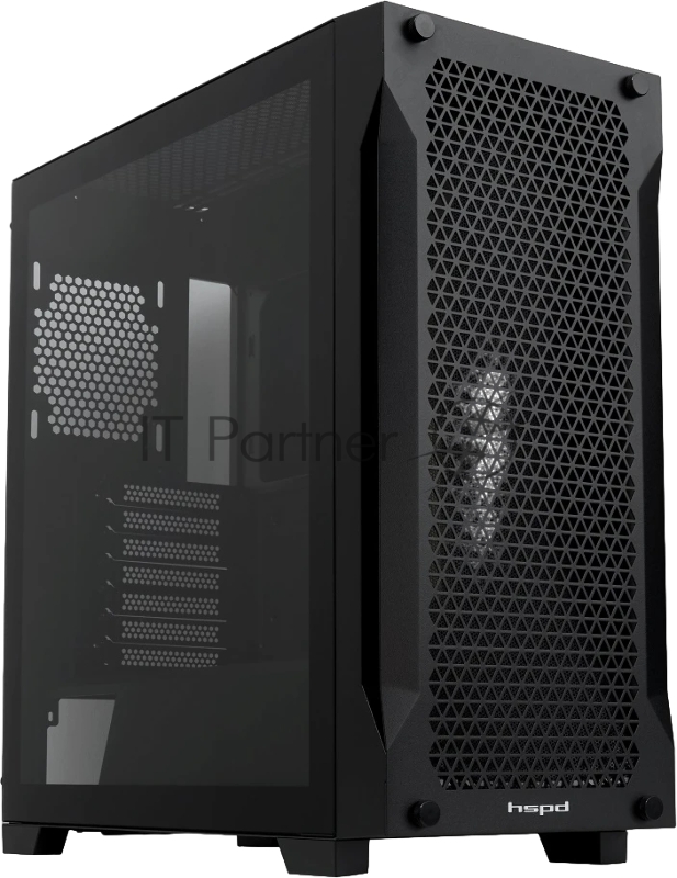 Корпус без блока питания/ Case HSPD M541, Mesh Mid Tower, черный, TG, 0.7 SPCC, no fans, ATX, mATX, mITX, 170/405/210mm, 2x2.5, 2x3.5, 7xPCI, 1xUSB-A 3.0, 2xUSB-A 2.0, 465x220x485mm