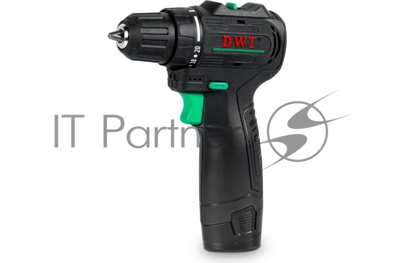 Дрель-шуруповерт аккумуляторная DWT ABSP-12 DN-2 BMC /12В/до 1500 об.в мин/35 Нм/0.8-10 мм/бещеточный мотор/реверс/LED-подсветка/2 АКБ, 2 Ач/ЗУ/кейс/черный (ABSP-12 DN-2 BMC)